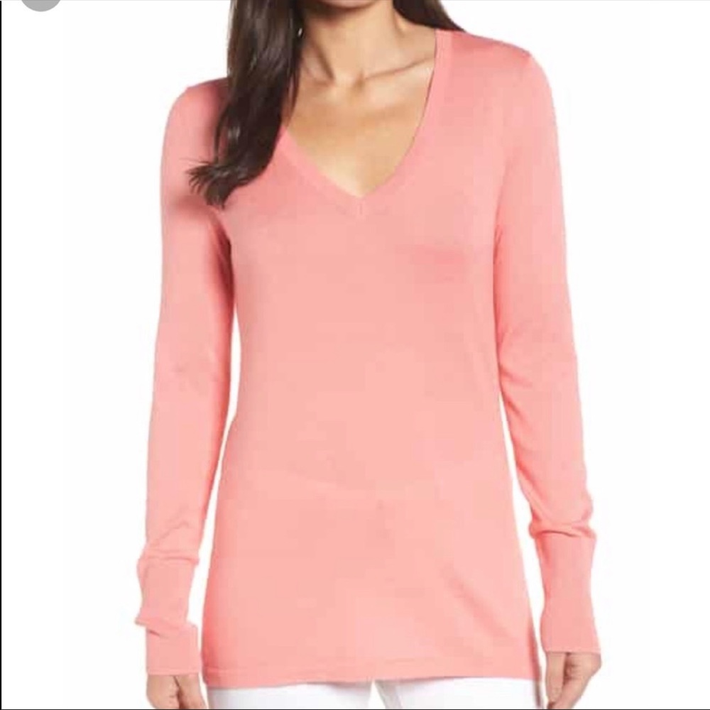 EUC Halogen Coral Tea Rose V-Neck Sweater, Small